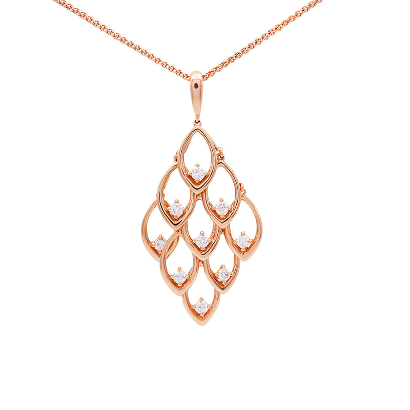 18 Carat Rose Gold Diamond Drop Pendant on Chain