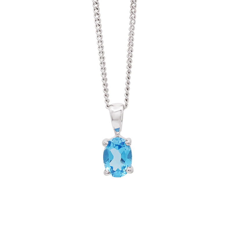 9 Carat White Gold Blue Topaz Pendant on Chain