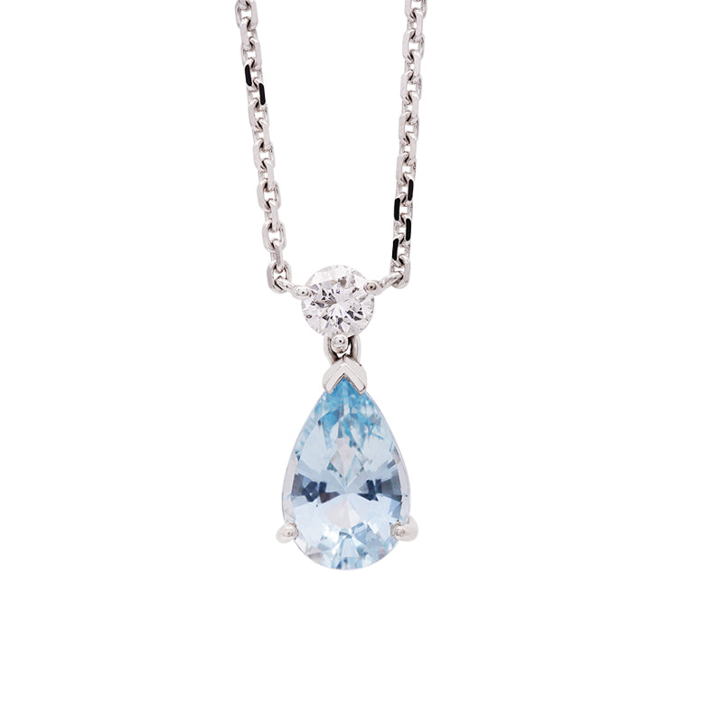 18 Carat White Gold Pear Aquamarine and Diamond Necklace
