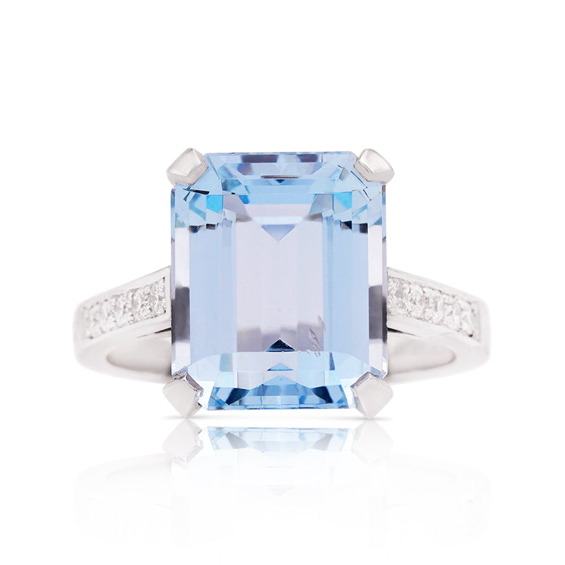 Handmade Platinum Aquamarine and Diamond Ring