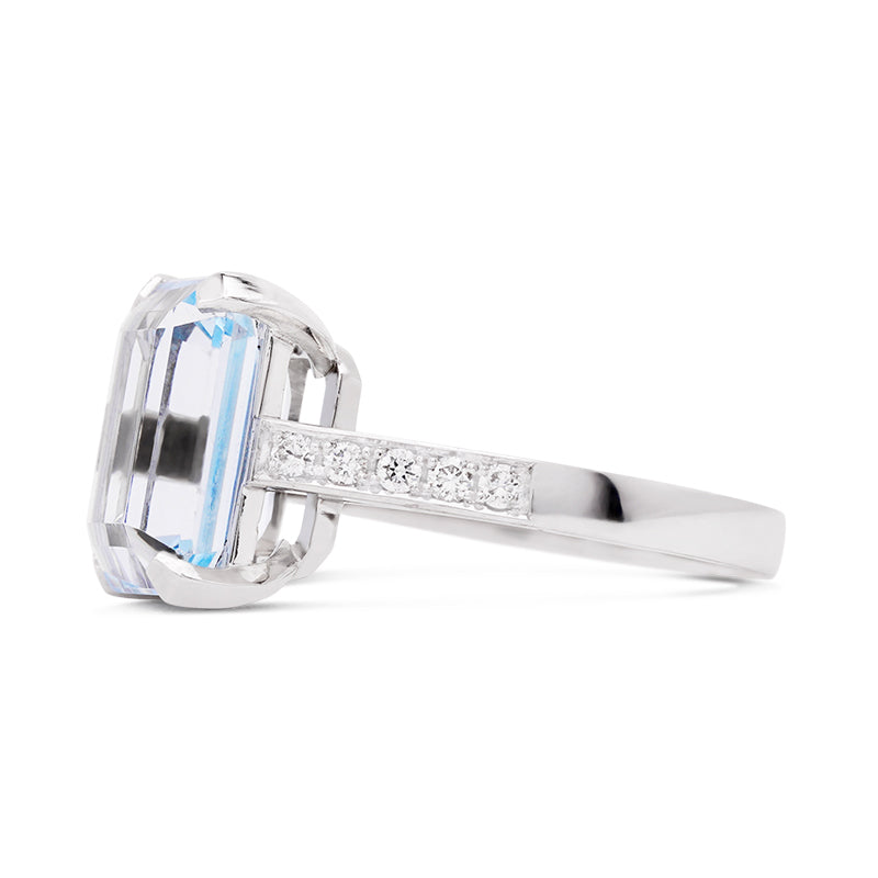 Handmade Platinum Aquamarine and Diamond Ring
