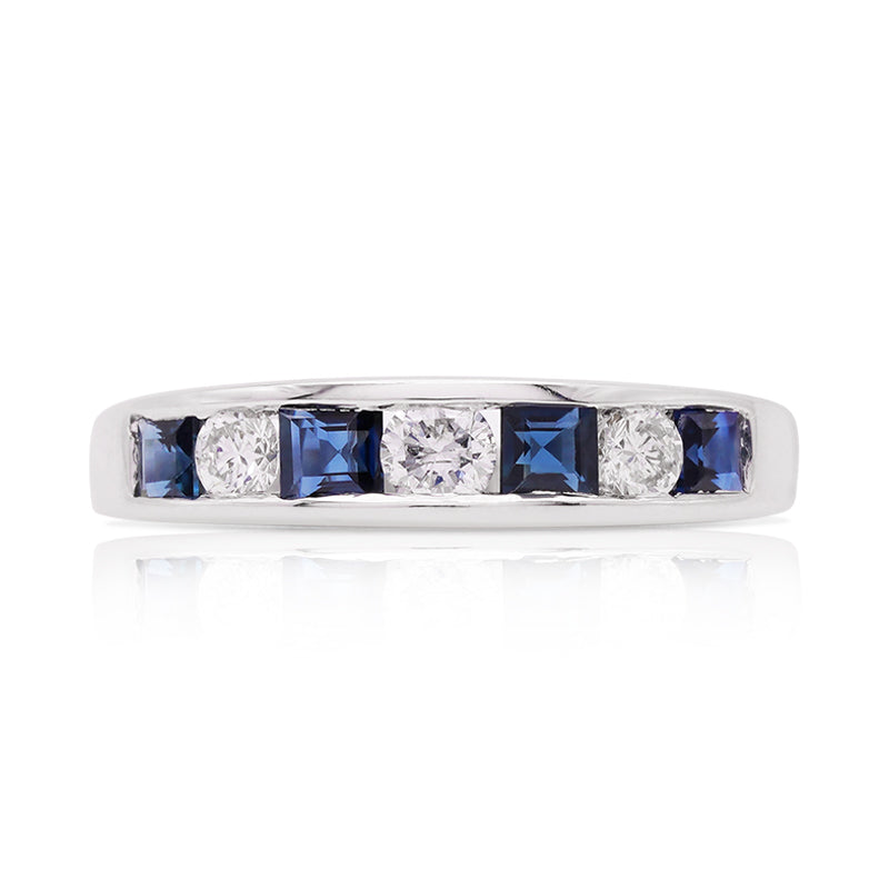 18 Carat White Gold Sapphire and Diamond Half Eternity Ring