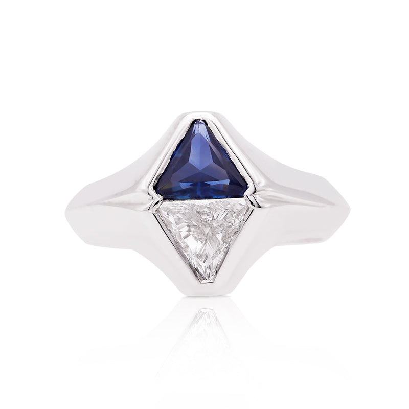 18 Carat White Gold Sapphire and Diamond Abstract Ring