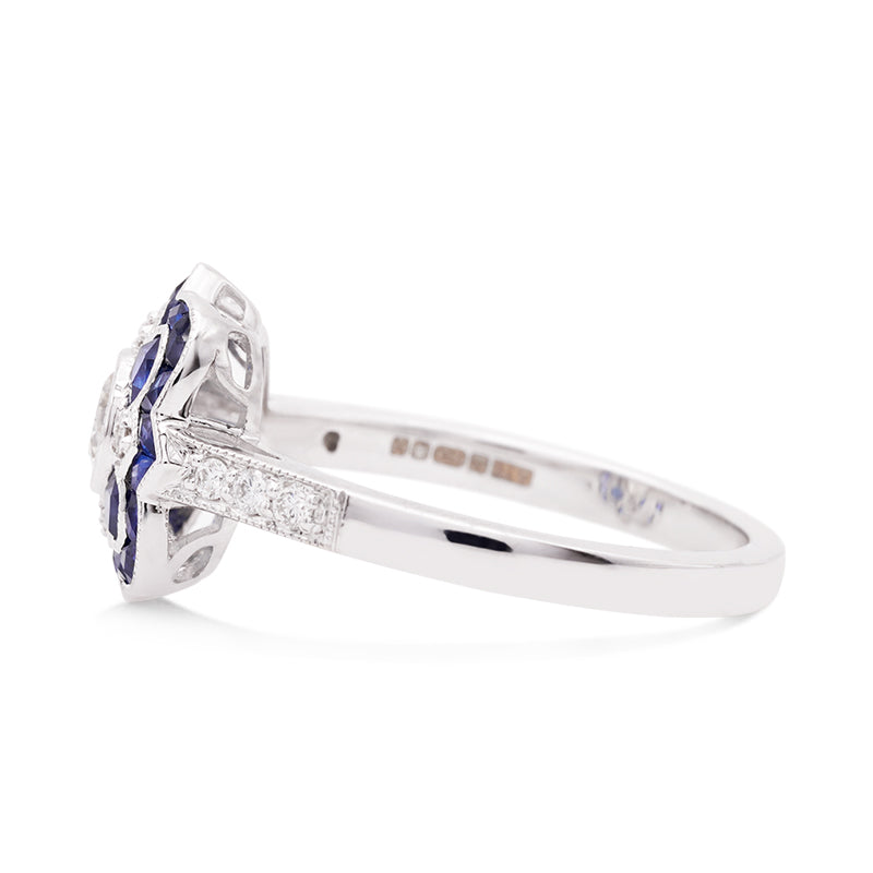 18 Carat White Gold Floral-Inspired Sapphire & Diamond Dress Ring