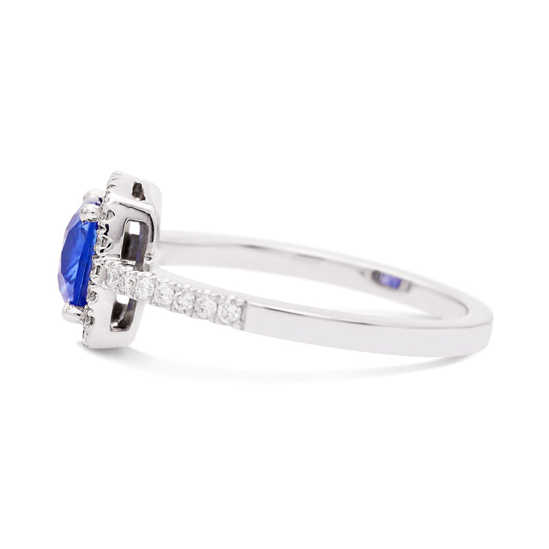 18 Carat White Gold Cushion Cut Sapphire and Diamond Ring