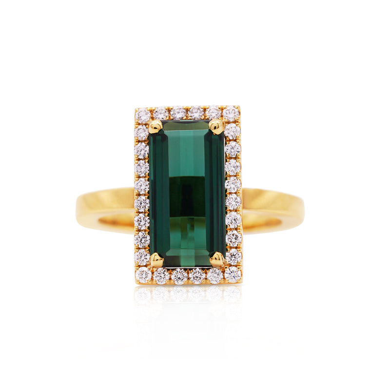 18 Carat Yellow Gold Green Tourmaline and Diamond Dress Ring