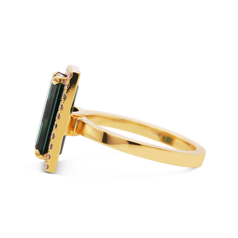 18 Carat Yellow Gold Green Tourmaline and Diamond Dress Ring