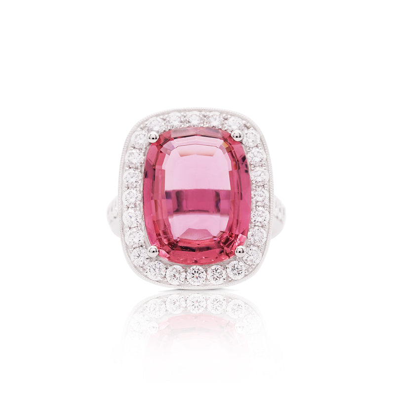 Platinum Pink Tourmaline and Diamond Dress Ring