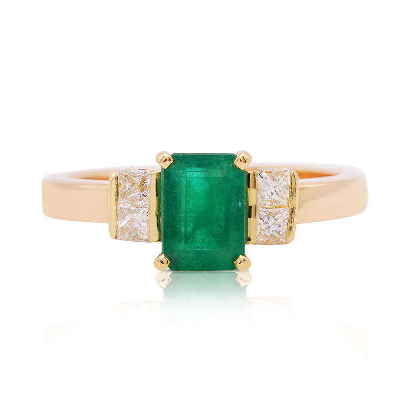 18 Carat Yellow Gold Emerald and Diamond Ring