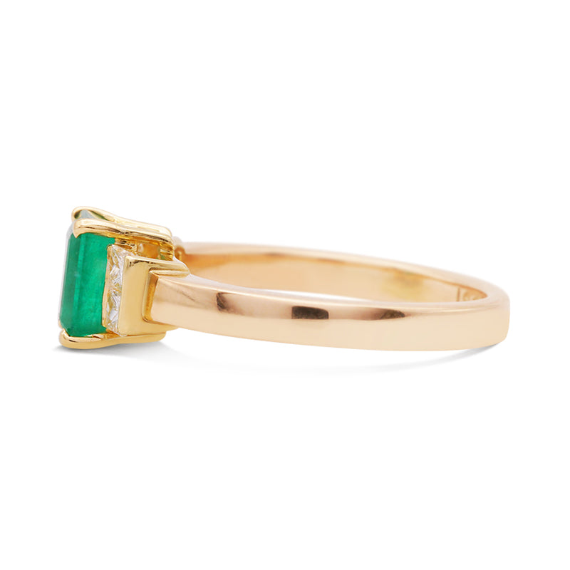 18 Carat Yellow Gold Emerald and Diamond Ring