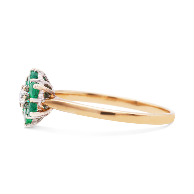 9 Carat Yellow Gold Emerald and Diamond Cluster Ring