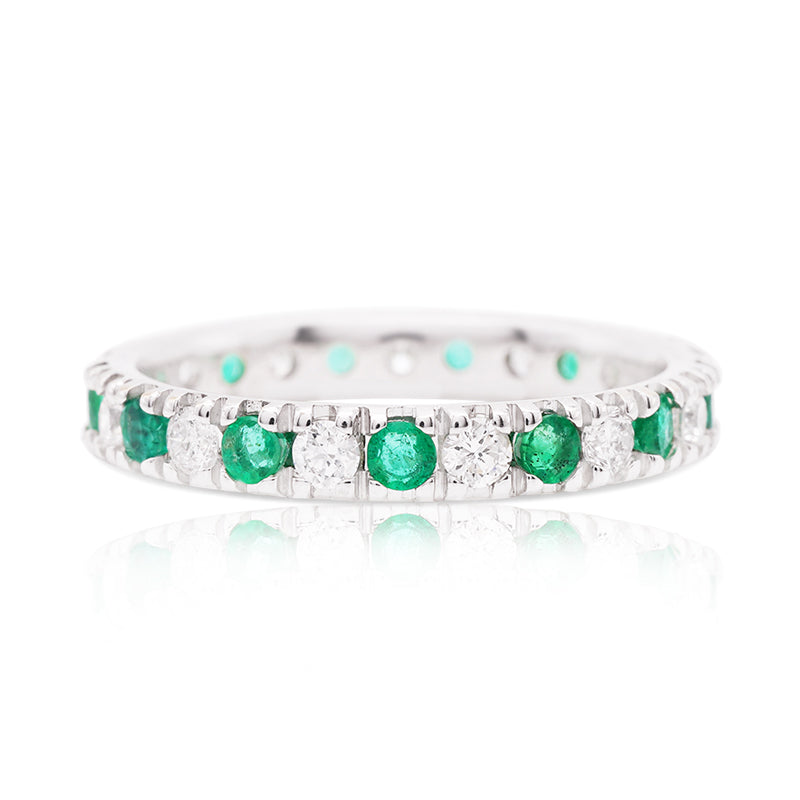 18 Carat White Gold Emerald and Diamond Full Eternity Ring