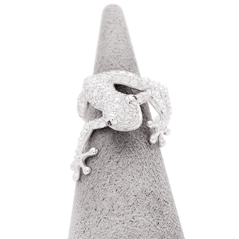18 Carat White Gold Diamond Frog Ring