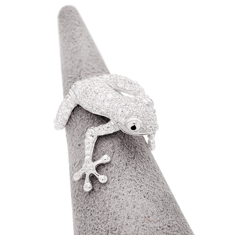 18 Carat White Gold Diamond Frog Ring