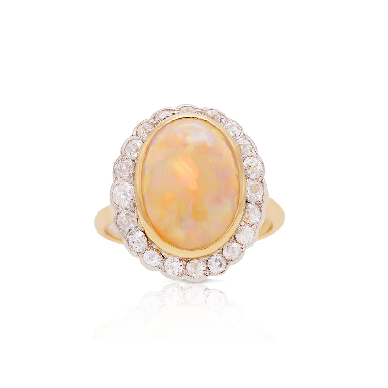 18 Carat Yellow Gold Opal and Diamond Dress Ring