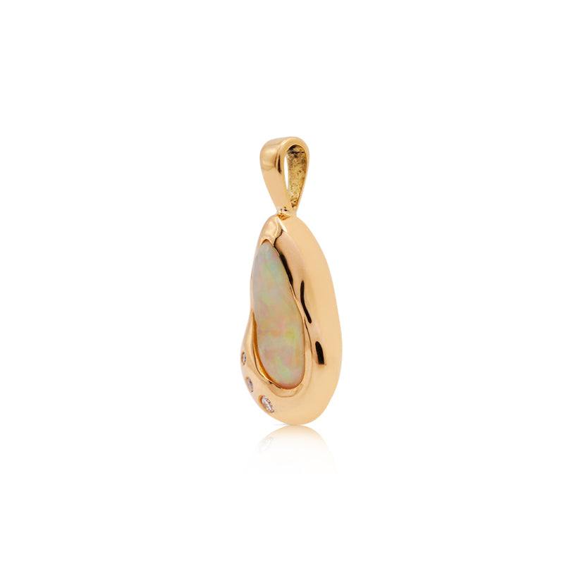18 Carat Yellow Gold Opal and Diamond Nugget Pendant