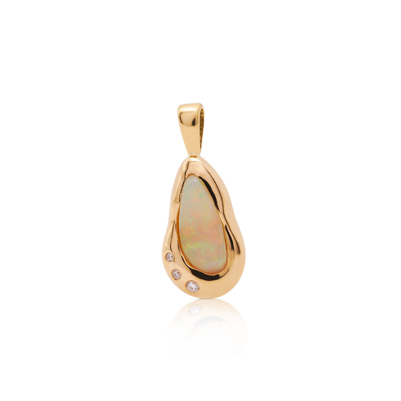 18 Carat Yellow Gold Opal and Diamond Nugget Pendant