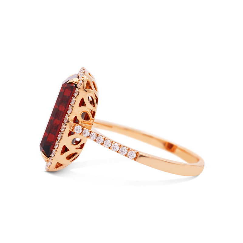 18 Carat Yellow Gold Garnet and Diamond Dress Ring