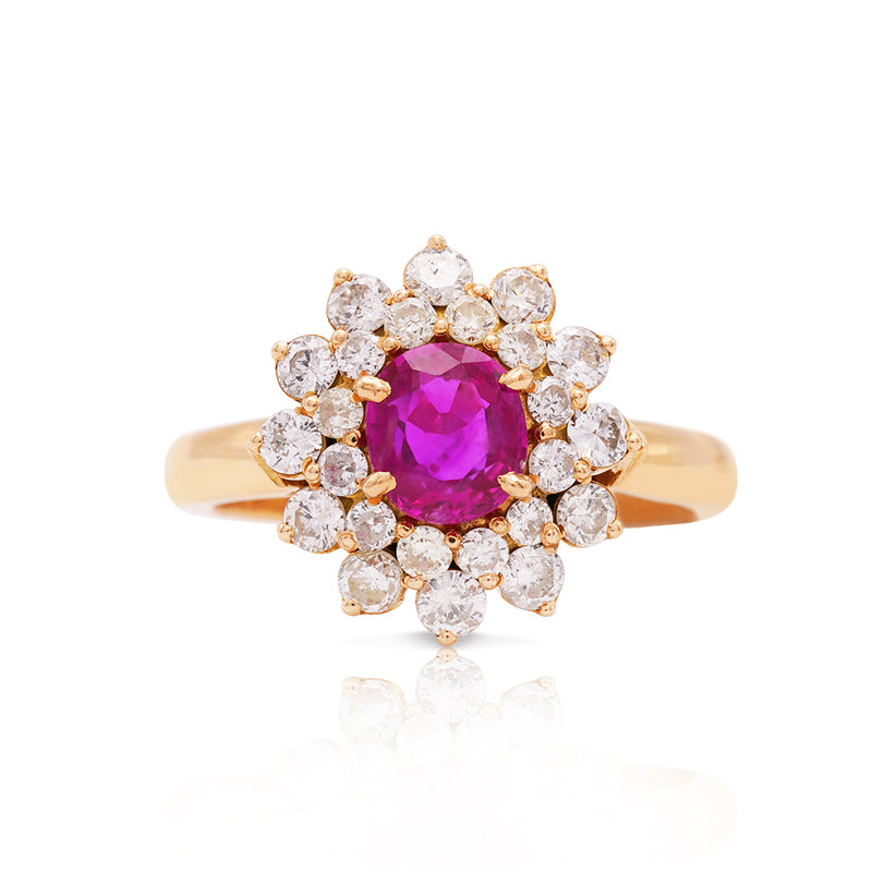 18 Carat Yellow Gold Ruby and Diamond Cluster Ring