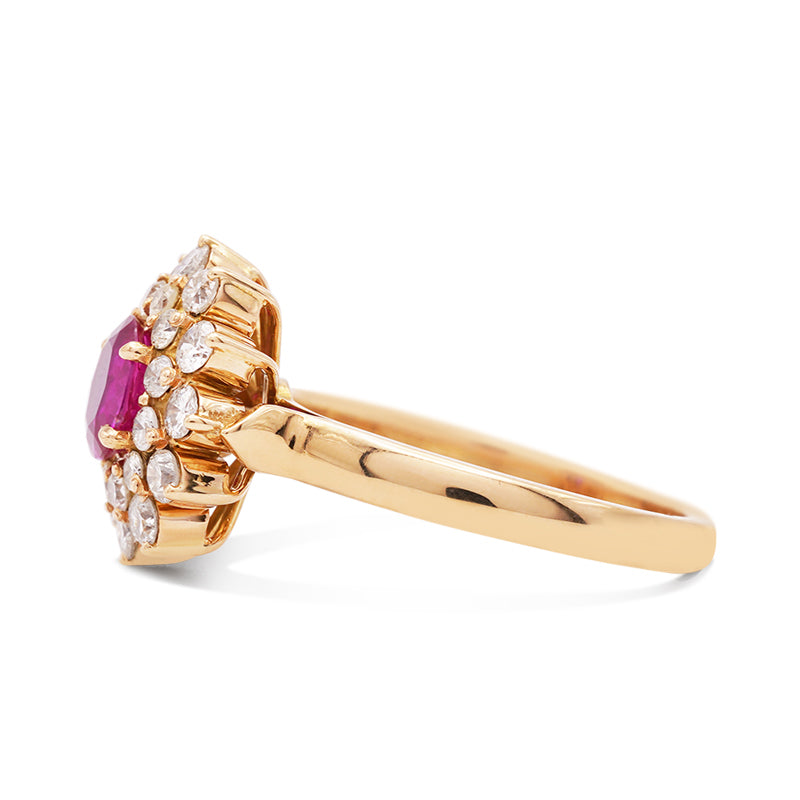 18 Carat Yellow Gold Ruby and Diamond Cluster Ring