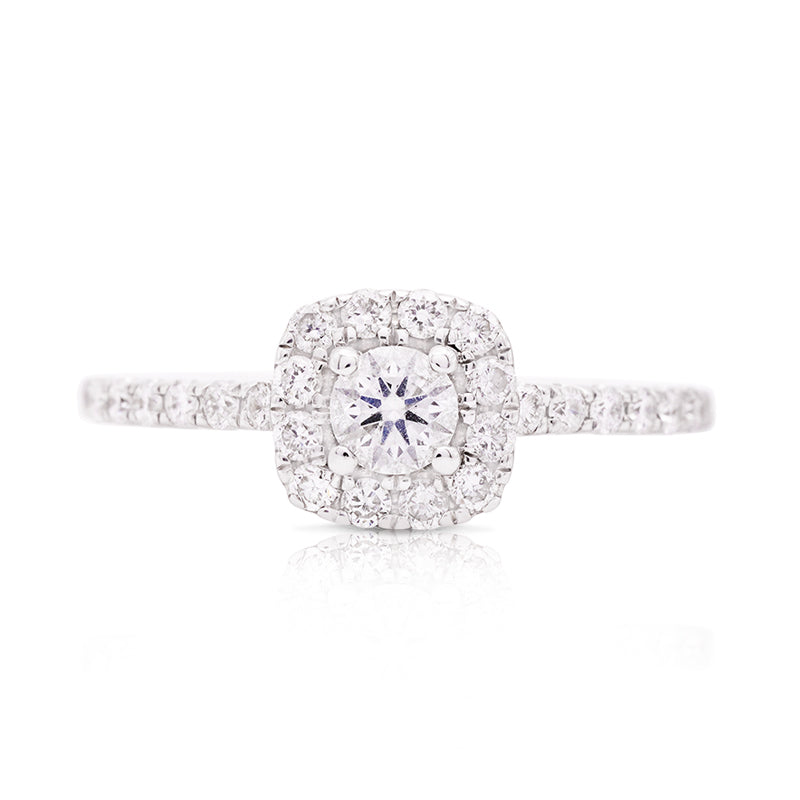 18 Carat White Gold Diamond Halo Ring