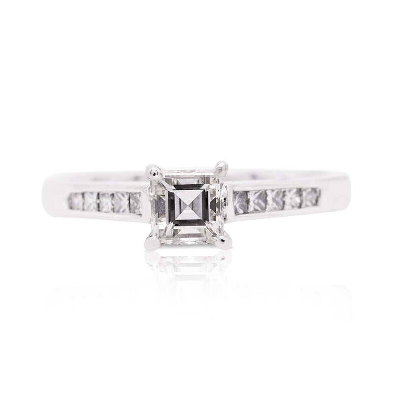 18 Carat White Gold Asscher Cut Diamond Ring
