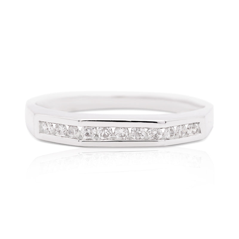 9 Carat White Gold Hexagonal Diamond Ring
