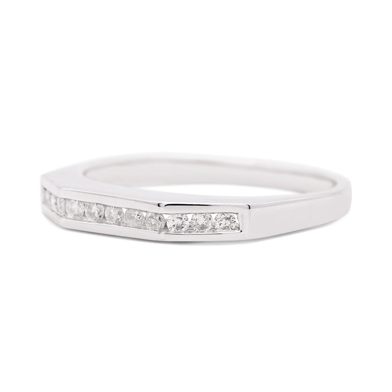 9 Carat White Gold Hexagonal Diamond Ring