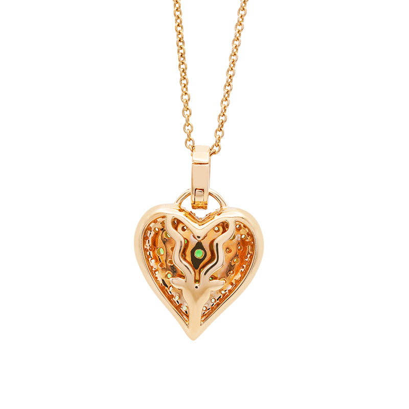 14 Carat Yellow Gold 'Fortune' Tsavorite and Diamond heart Pendant on Chain