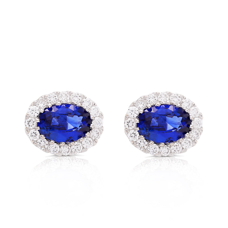 18 Carat White Gold Sapphire and Diamond Stud Earrings