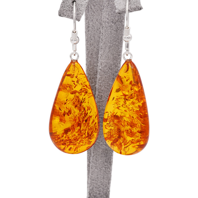 Silver Amber Drop Earrings