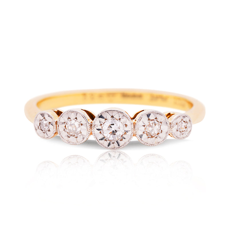 18 Carat Yellow Gold Diamond Five Stone Ring