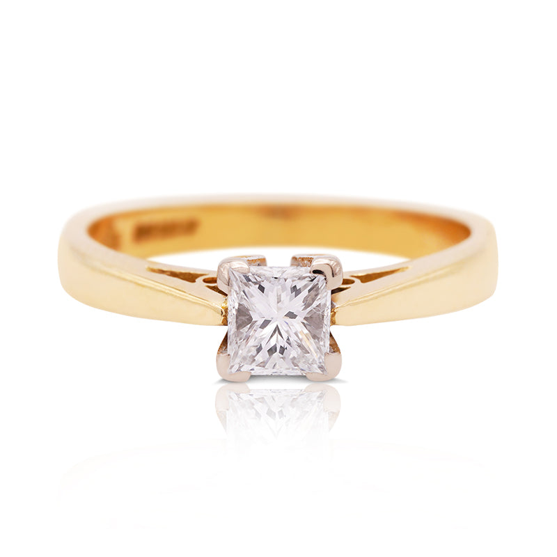 18 Carat Yellow Gold Princess Cut Diamond Solitaire