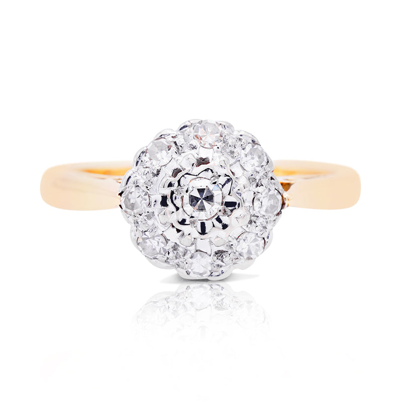 18 Carat Yellow Gold Diamond Cluster Ring