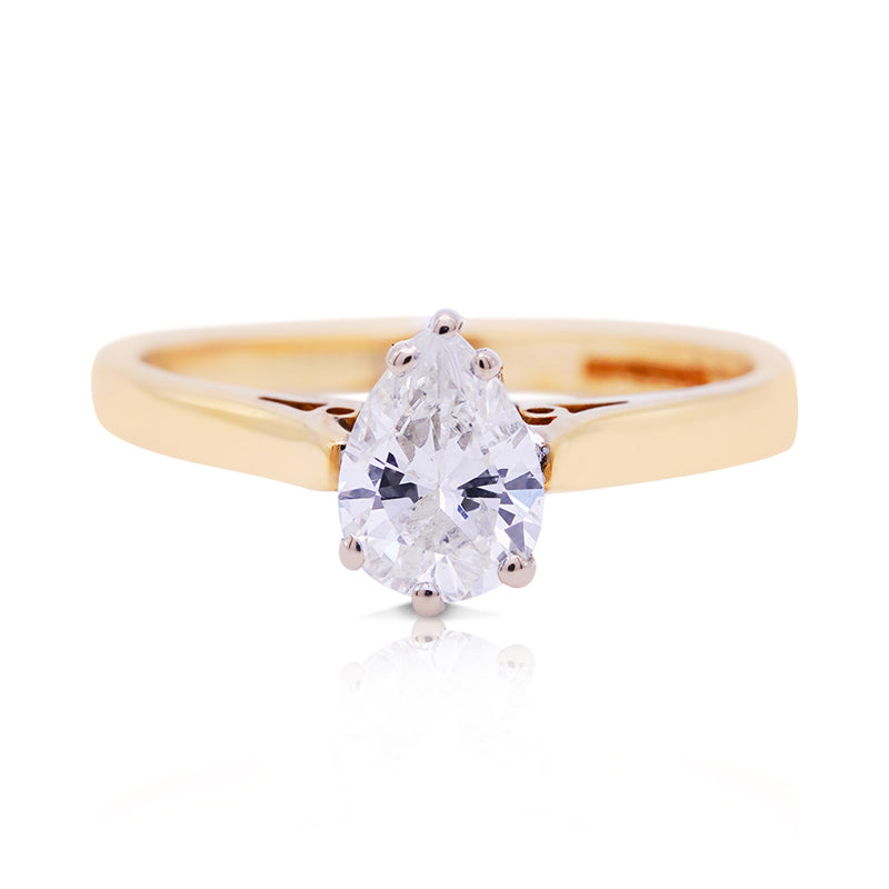 18 Carat Yellow Gold Pear Shaped Diamond Ring
