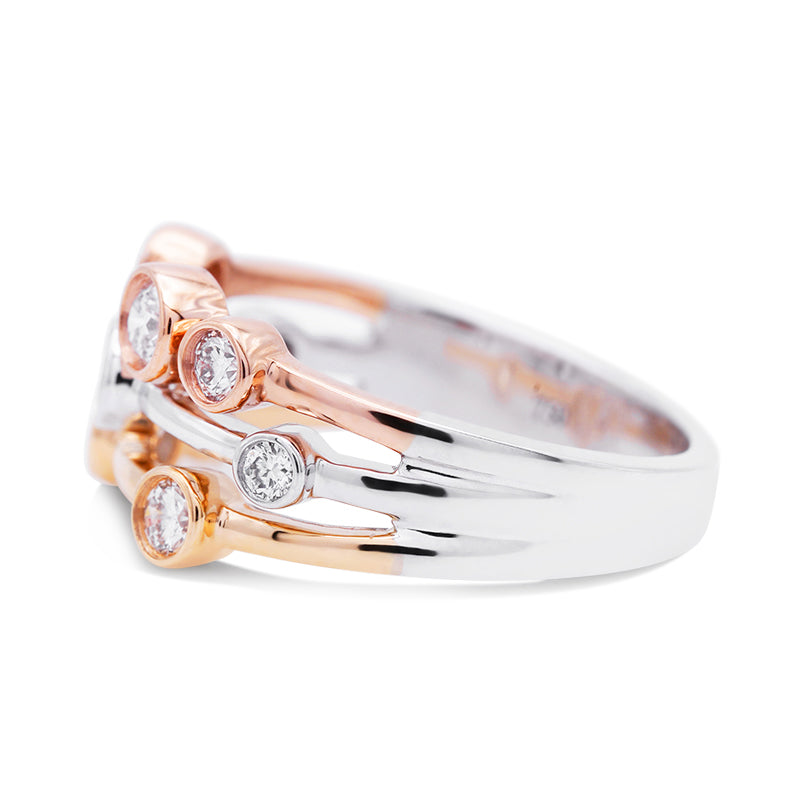 18 Carat White, Yellow & Rose Gold Diamond Raindance Ring