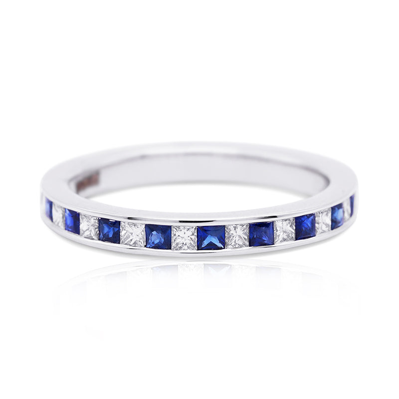 18 Carat White Gold Sapphire and Diamond Half Eternity Ring
