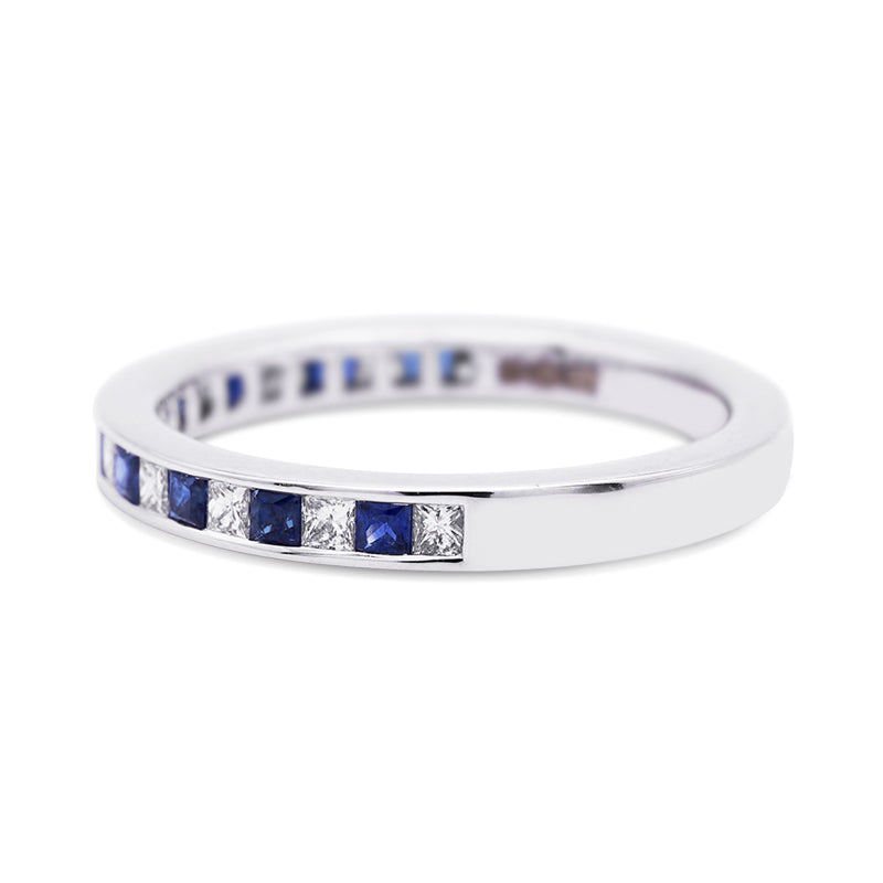 18 Carat White Gold Sapphire and Diamond Half Eternity Ring