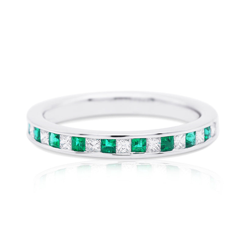 18 Carat White Gold Emerald and Diamond Half Eternity Ring