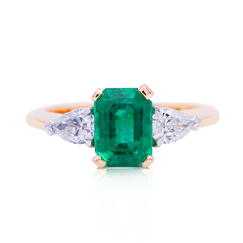 18 Carat Yellow Gold & Platinum Emerald and Diamond Ring