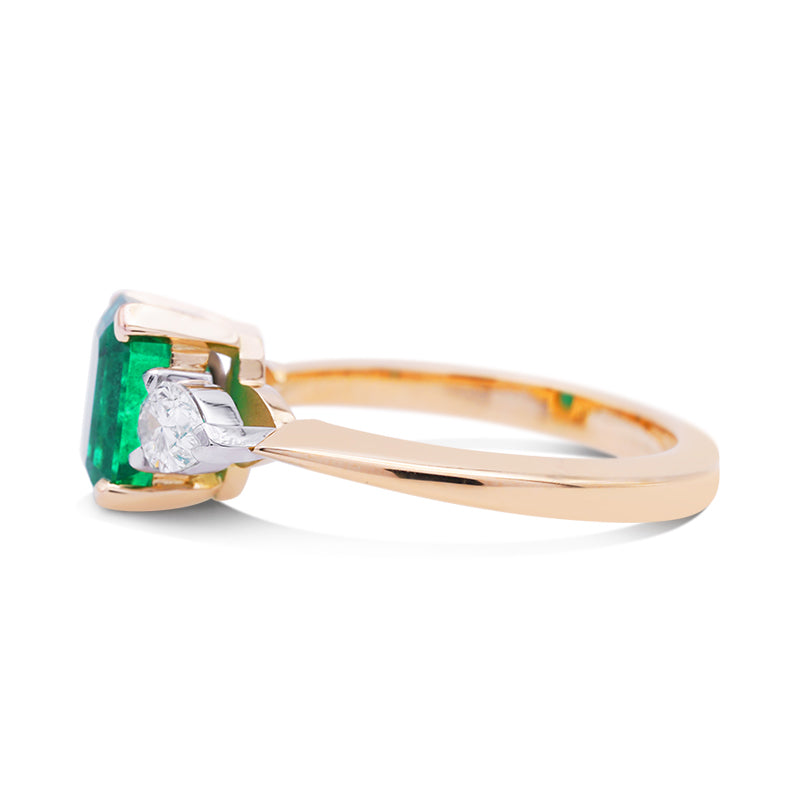 18 Carat Yellow Gold & Platinum Emerald and Diamond Ring