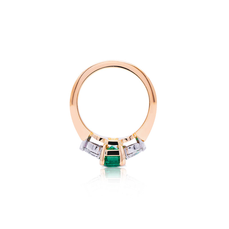18 Carat Yellow Gold & Platinum Emerald and Diamond Ring