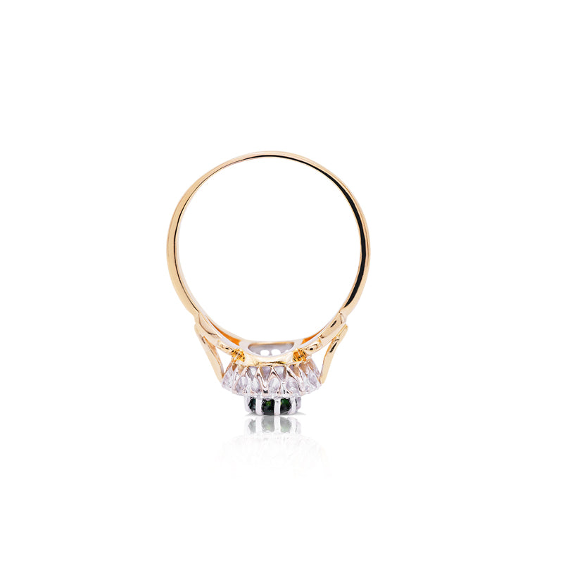 18 Carat Yellow Gold Teal Sapphire and Diamond Halo Ring