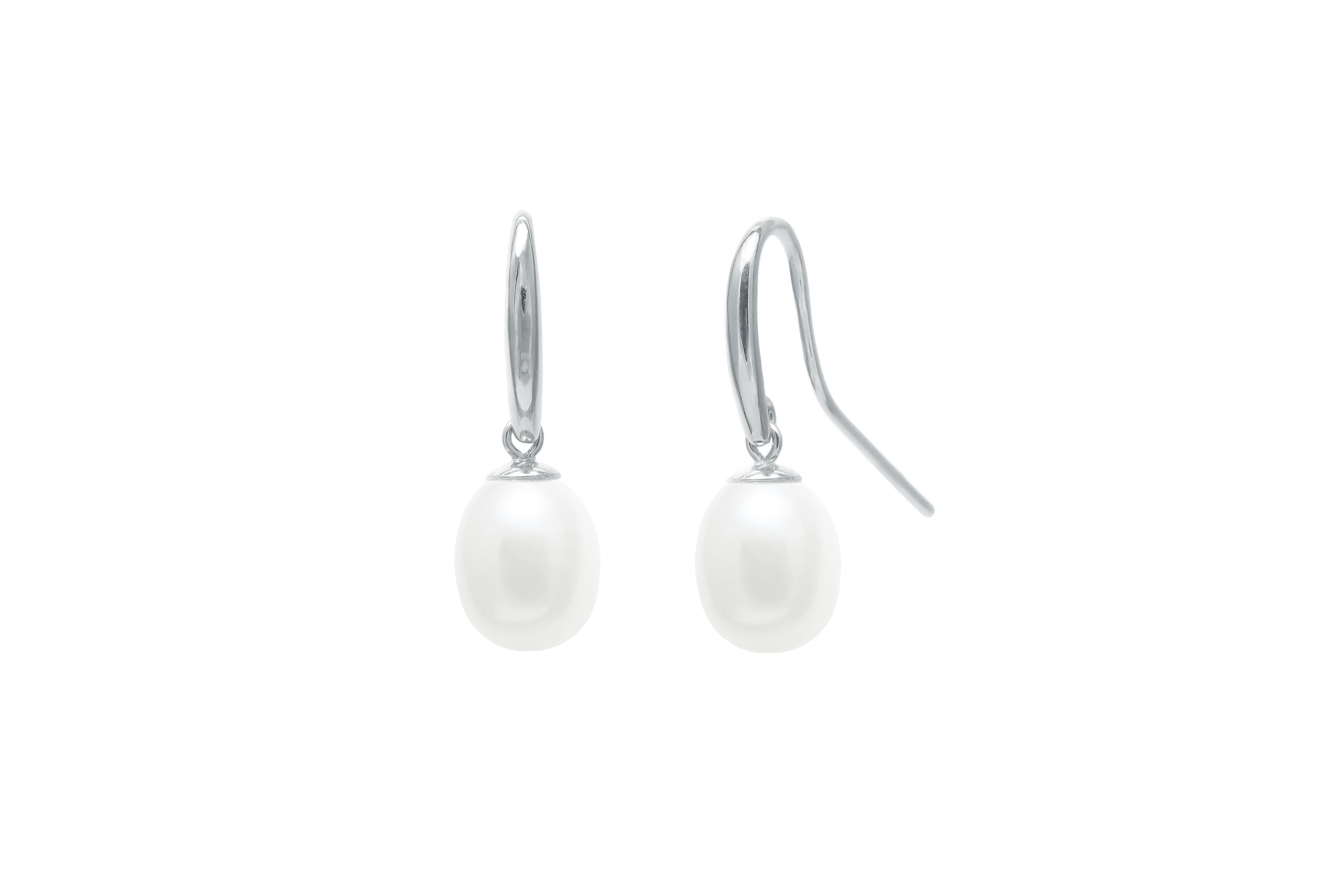 9 Carat White Gold Cultured Pearl Drop Shepherd's Hook Earrings