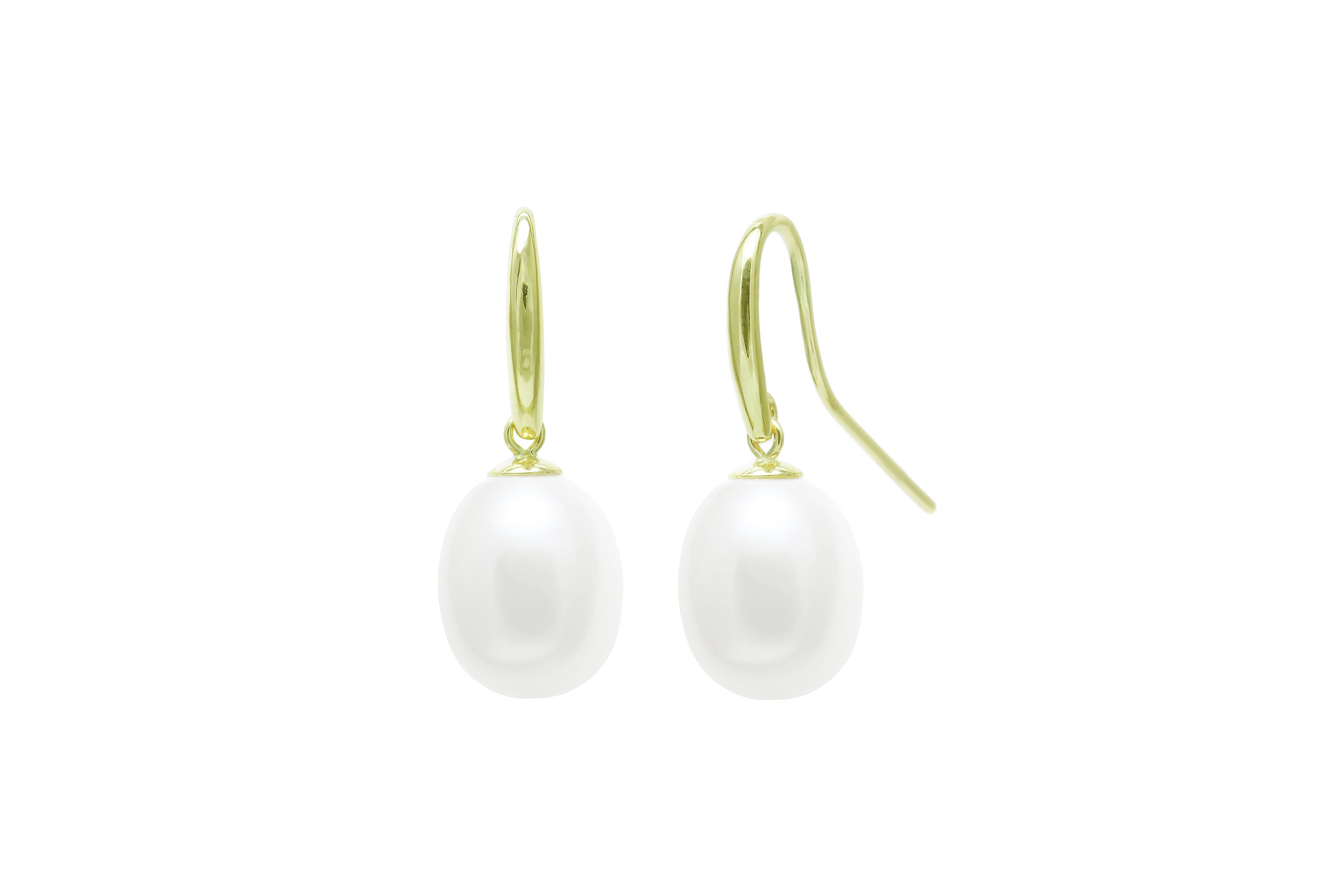 9 Carat Yellow Gold Cultured Pearl Drop Earrings with Shepherd's Hook