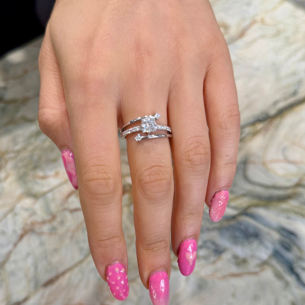Sol - 0.85ct Princess Cut Diamond Crossover 18ct White Gold Ring
