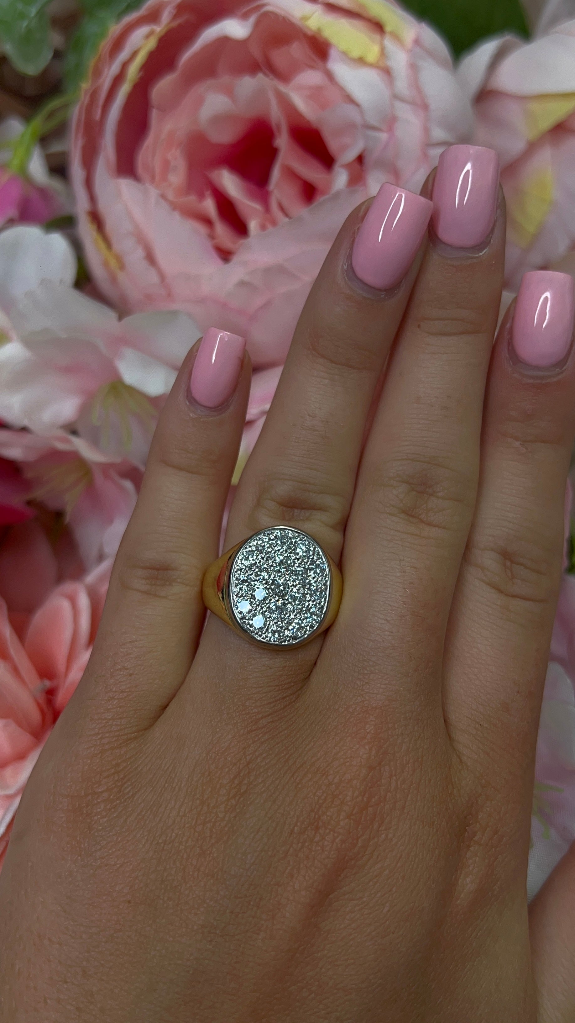 14 Carat Yellow Gold Diamond Signet Ring