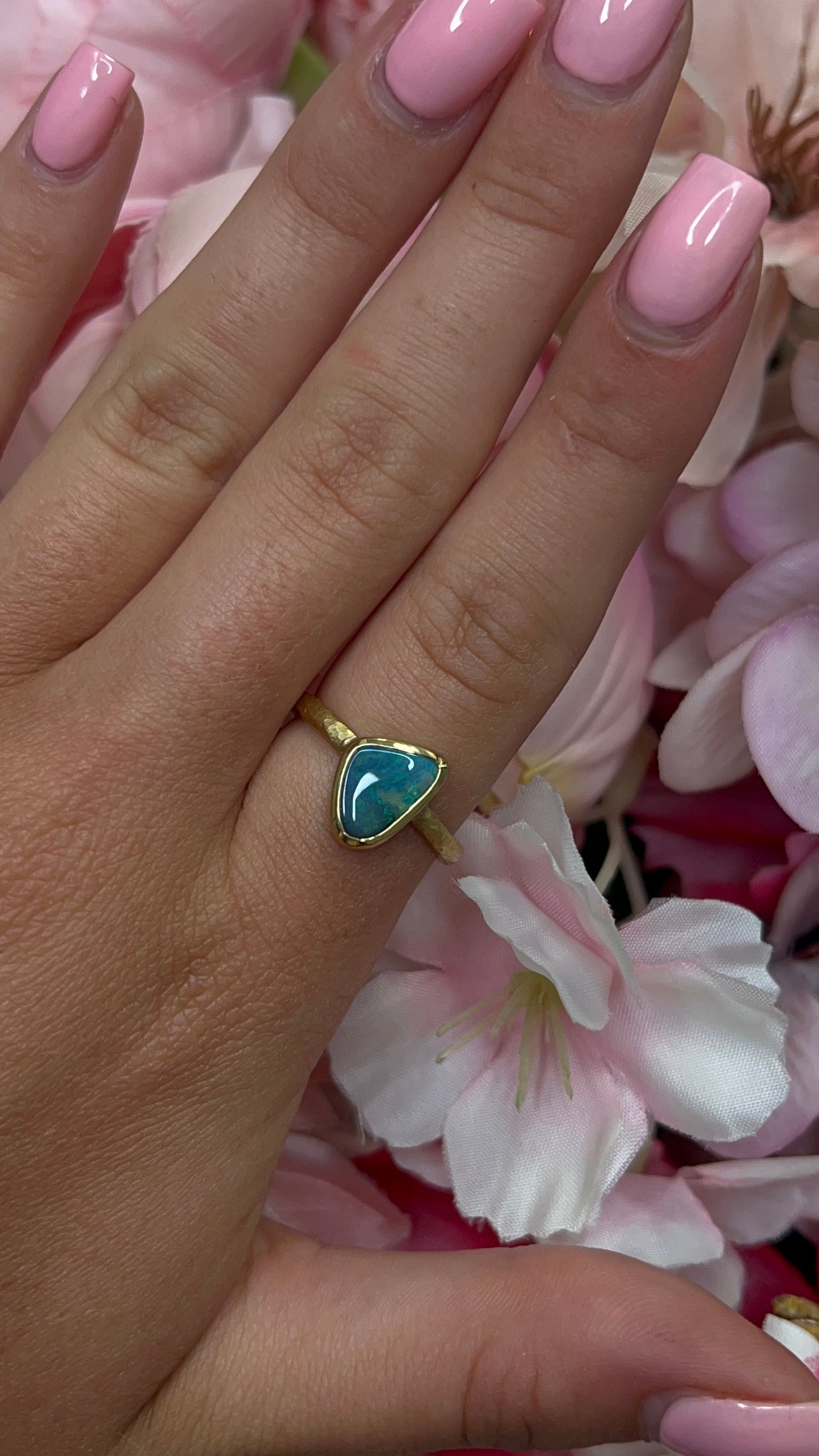 18 Carat Yellow Gold Blue Opal Ring