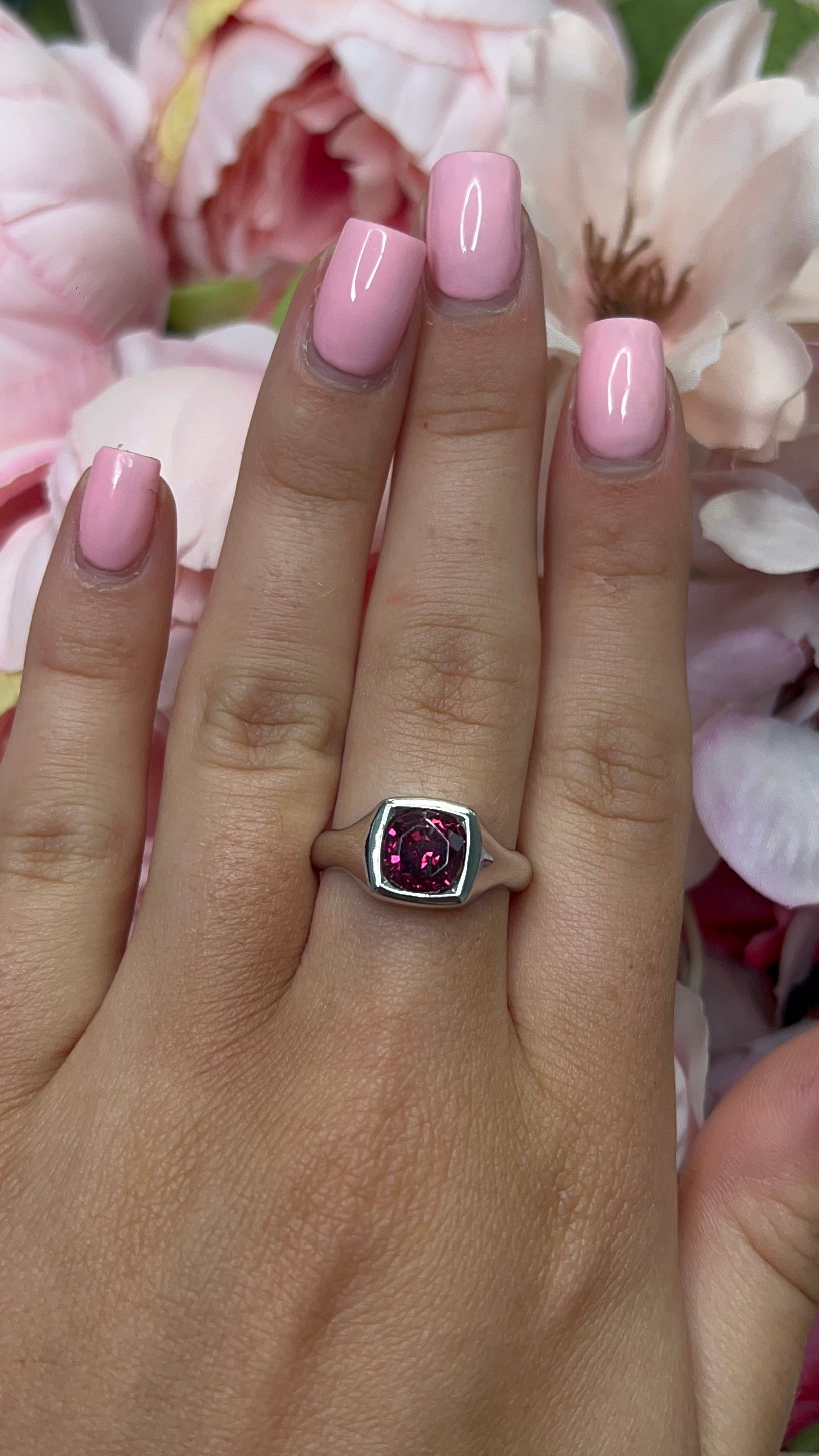 9 Carat White Gold Garnet Signet Ring