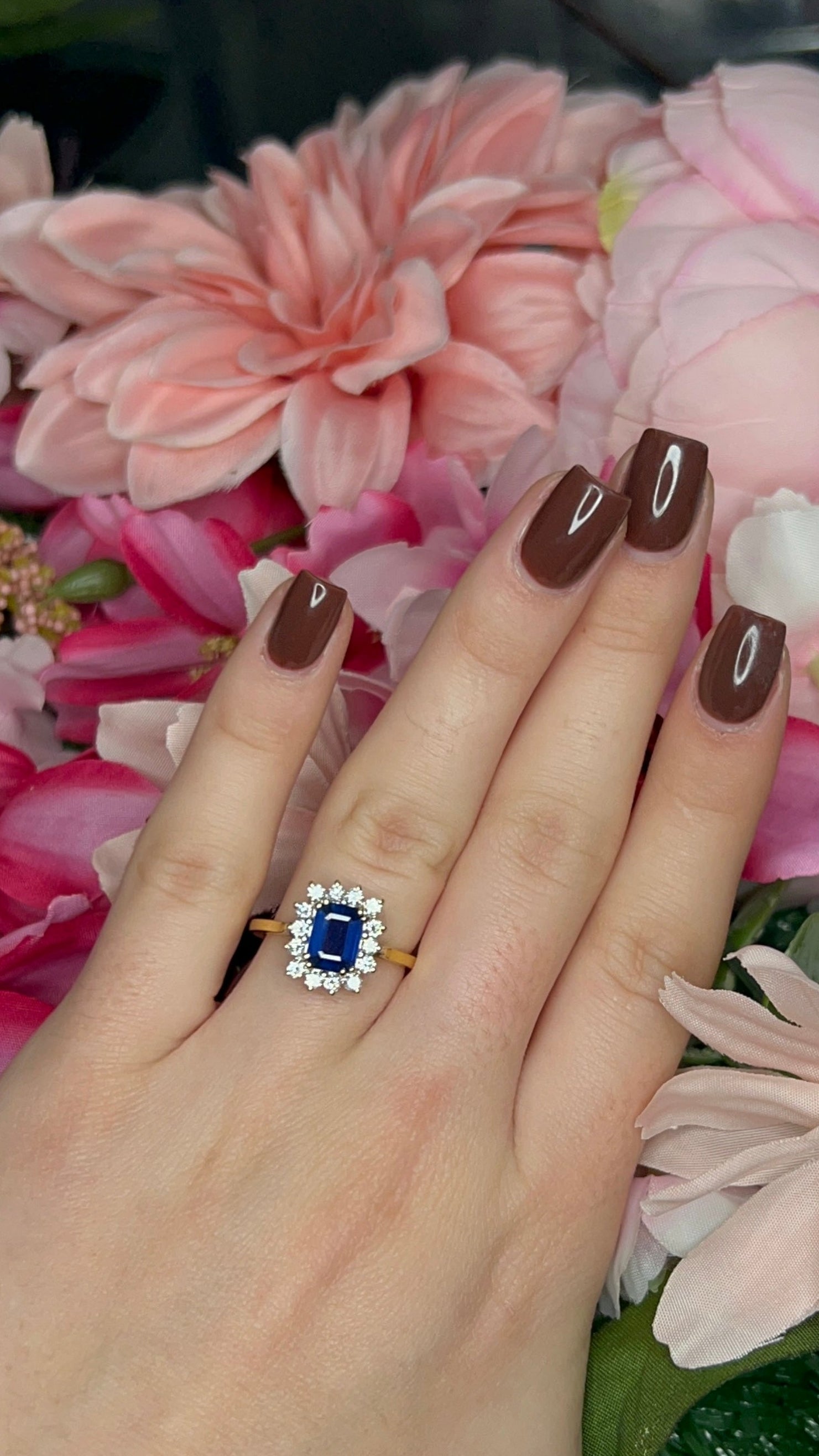 18 Carat Yellow & White Gold Sapphire & Diamond Cluster Ring